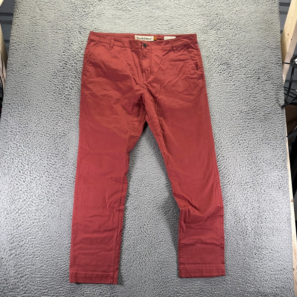 Tailor Vintage Pant Mens 40x32 Red Cotton Chino Slim Business Preppy Stretch